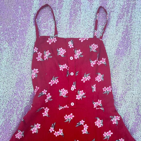 Hollister Red Floral Dress with Adjustable Straps and Button Front!! - Picture 2 of 3